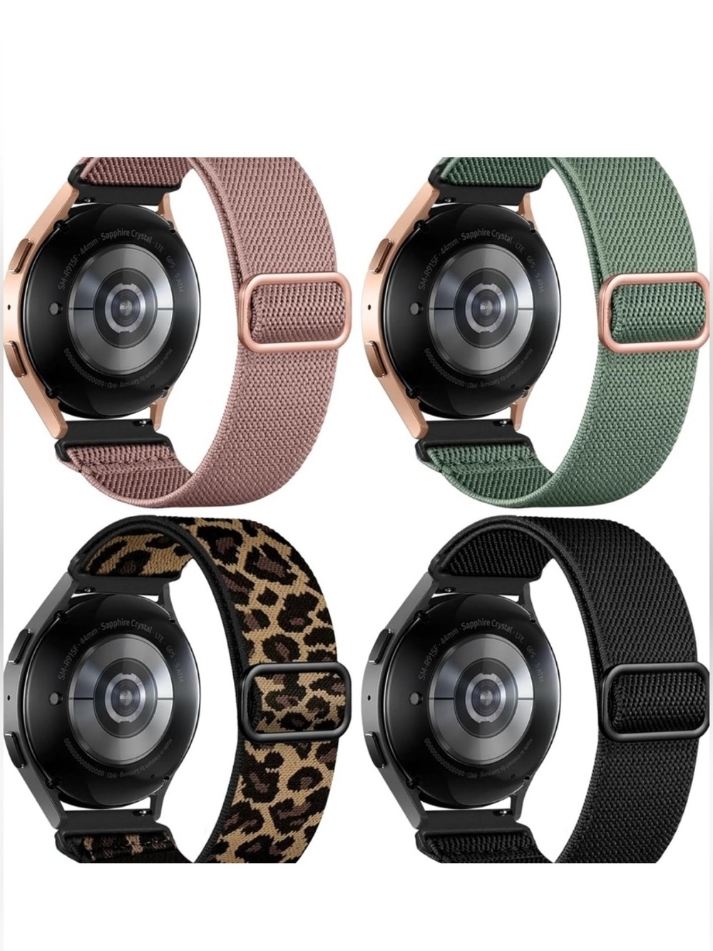 4pc set  Smart Watch Nylon Loop Watch Bands - Pink, Green, Leopard, Black NEW